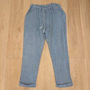 Meo Meli Linen Made In Italy Pants Women Size M? Blue Stripe Pull On Drawstring